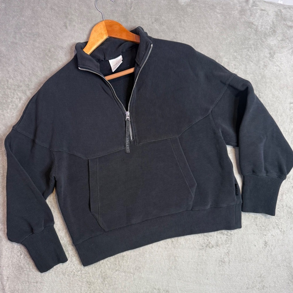 Varley Acadia Black Half Zip Pullover Sweatshirt Women's M Ribbed Grunge